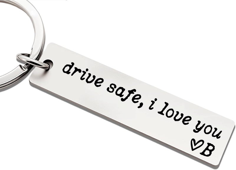 ZEARPT Valentine’s Day Gift for Boyfriend, Personalized Initial Drive Safe I Love You Keychain, Stainless Steel Key Ring for Him Husband Son, Couples Car Accessory, Gift-Ready Box - Image 1